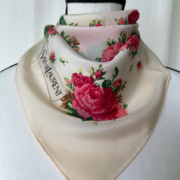 Yves Saint Laurent Vintage Silk Scarf Floral Print, Hand-Rolled Edges Japan - Picture 3 of 10